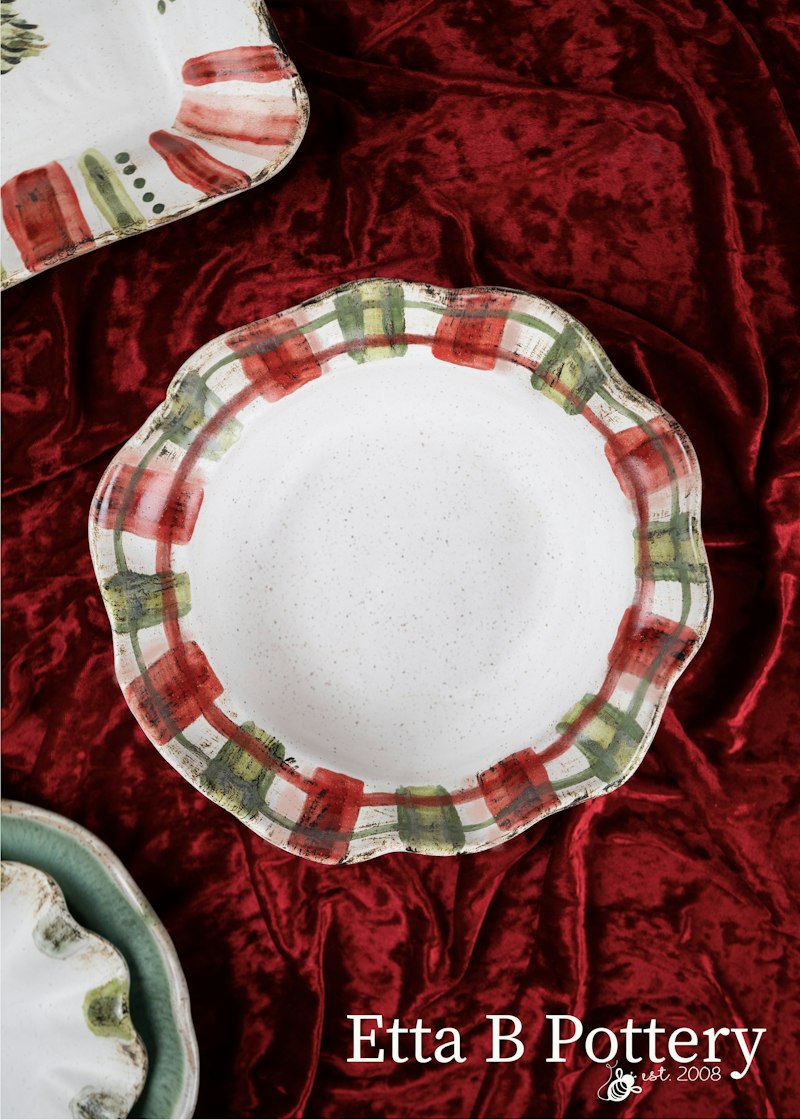 Festive Plaid Rim Vegetable Bowl