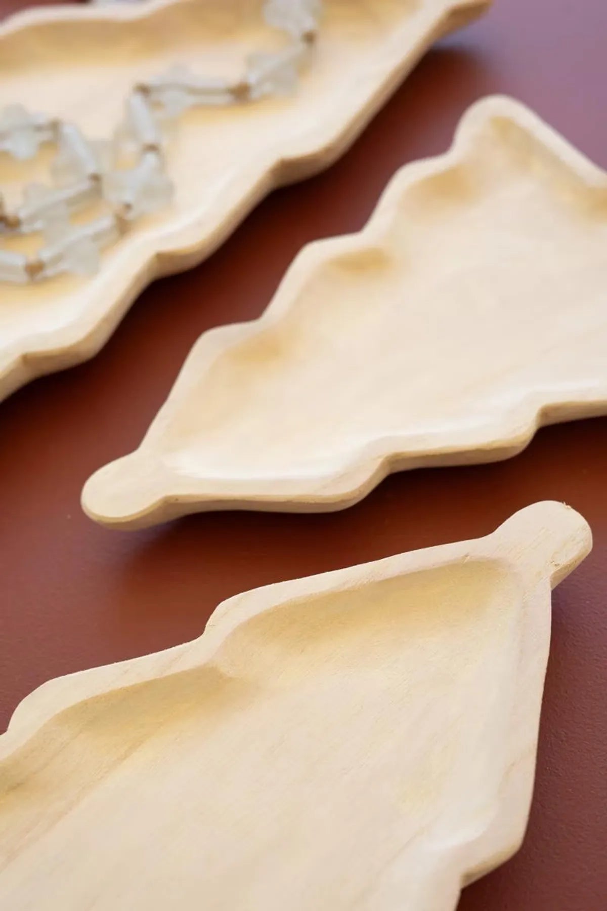 Carved Wood Christmas Tree Platters
