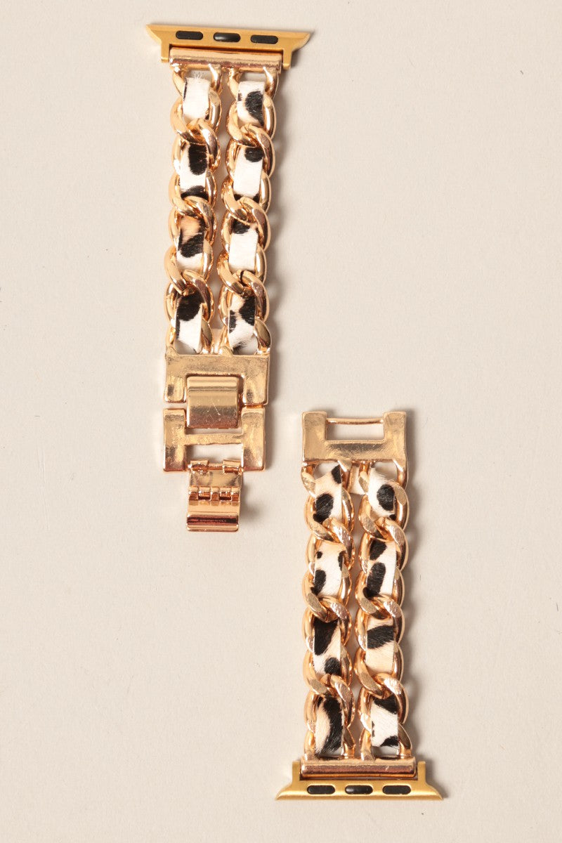 Leopard Leather & Chain Apple Watch Band