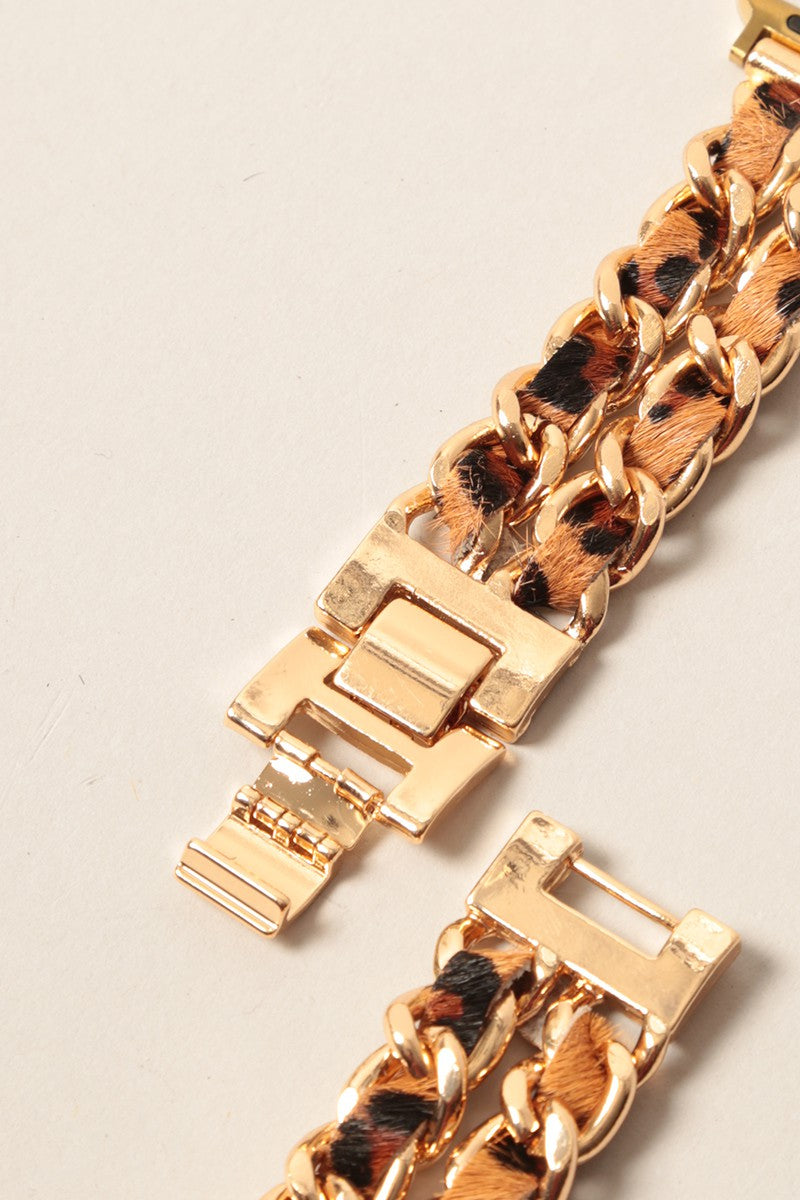 Leopard Leather & Chain Apple Watch Band