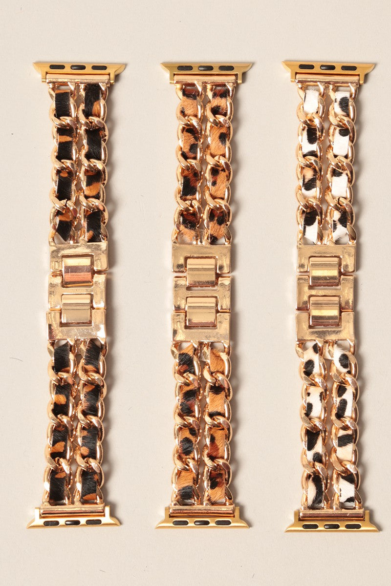 Leopard Leather & Chain Apple Watch Band
