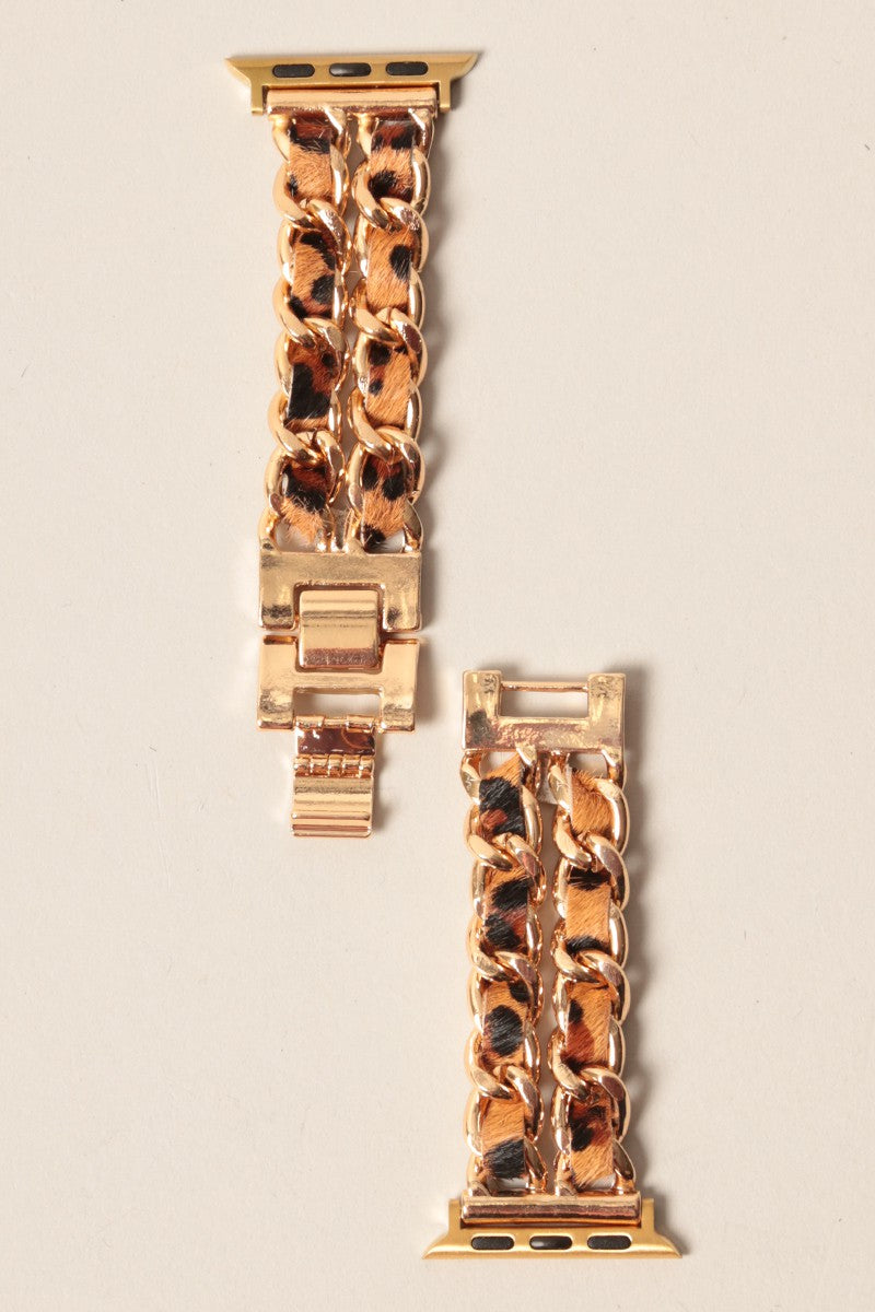 Leopard Leather & Chain Apple Watch Band