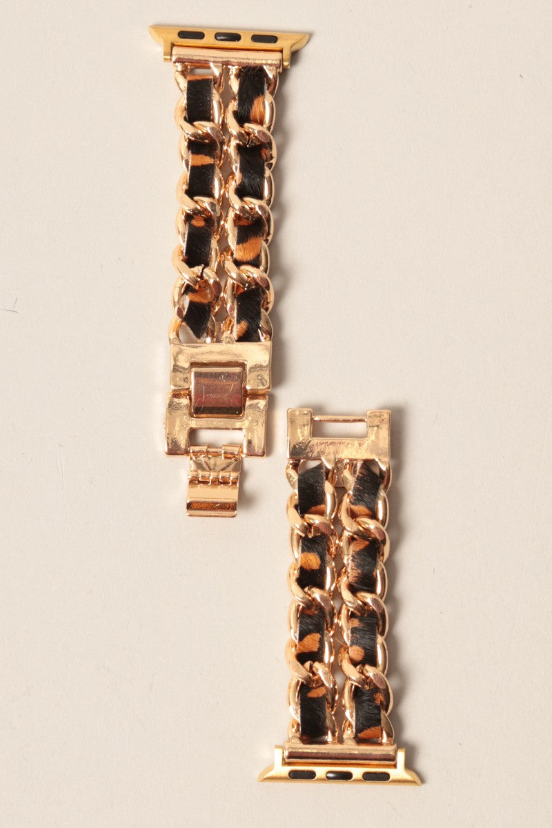 Leopard Leather & Chain Apple Watch Band