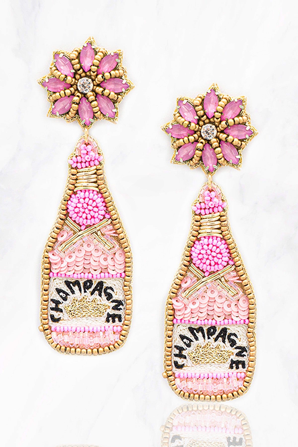 Champagne Bottle Beaded Earrings