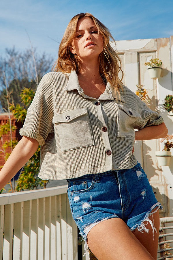 Cropped Waffle Shacket