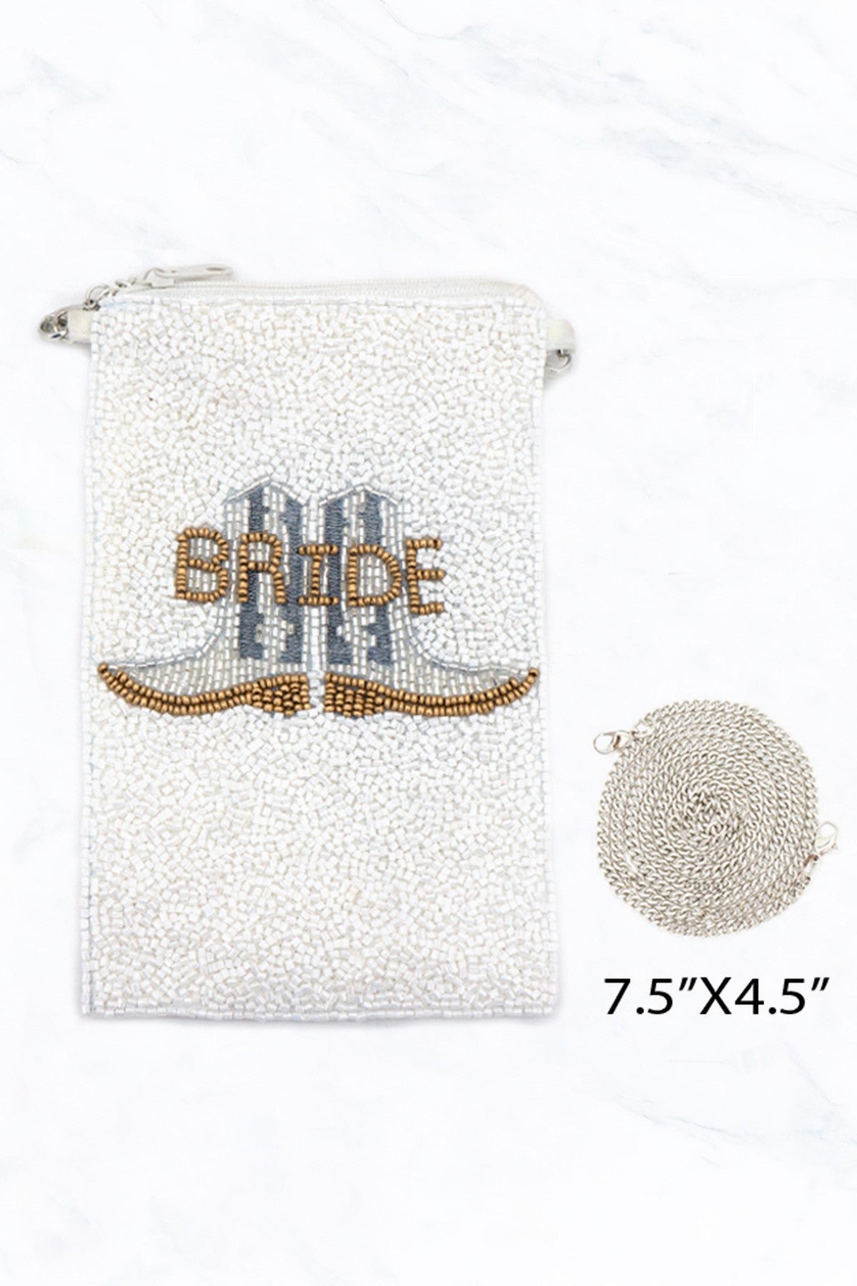 White "Bride" Boots Beaded Crossbody