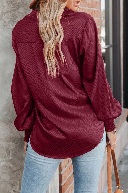 Satin Zebra Button-Down Top