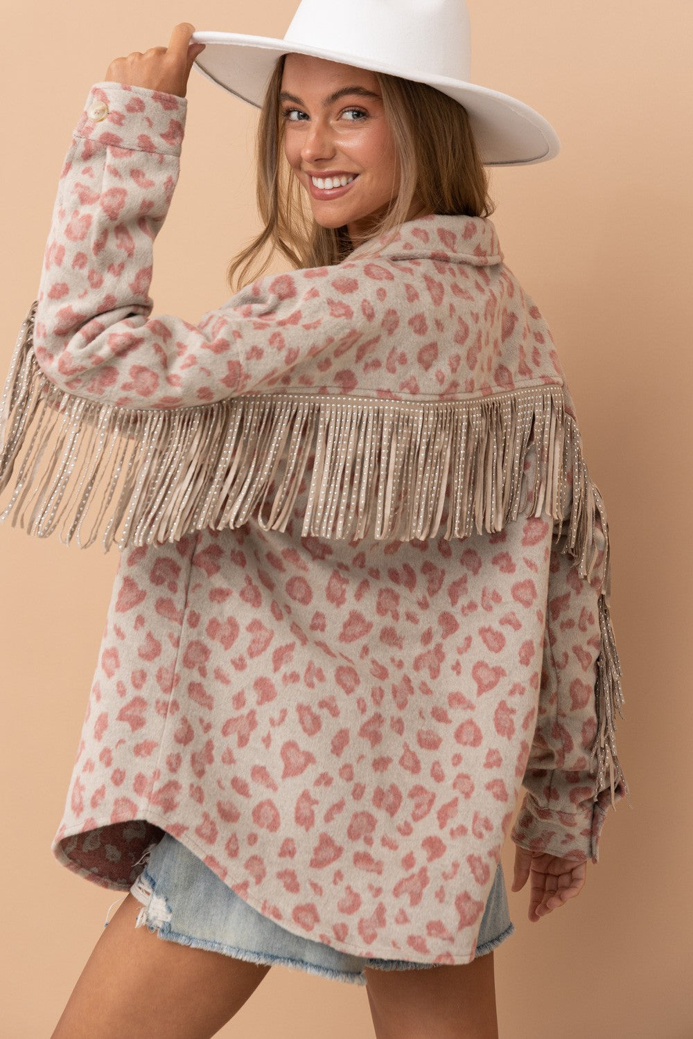 Pink Leopard Fringe Shacket