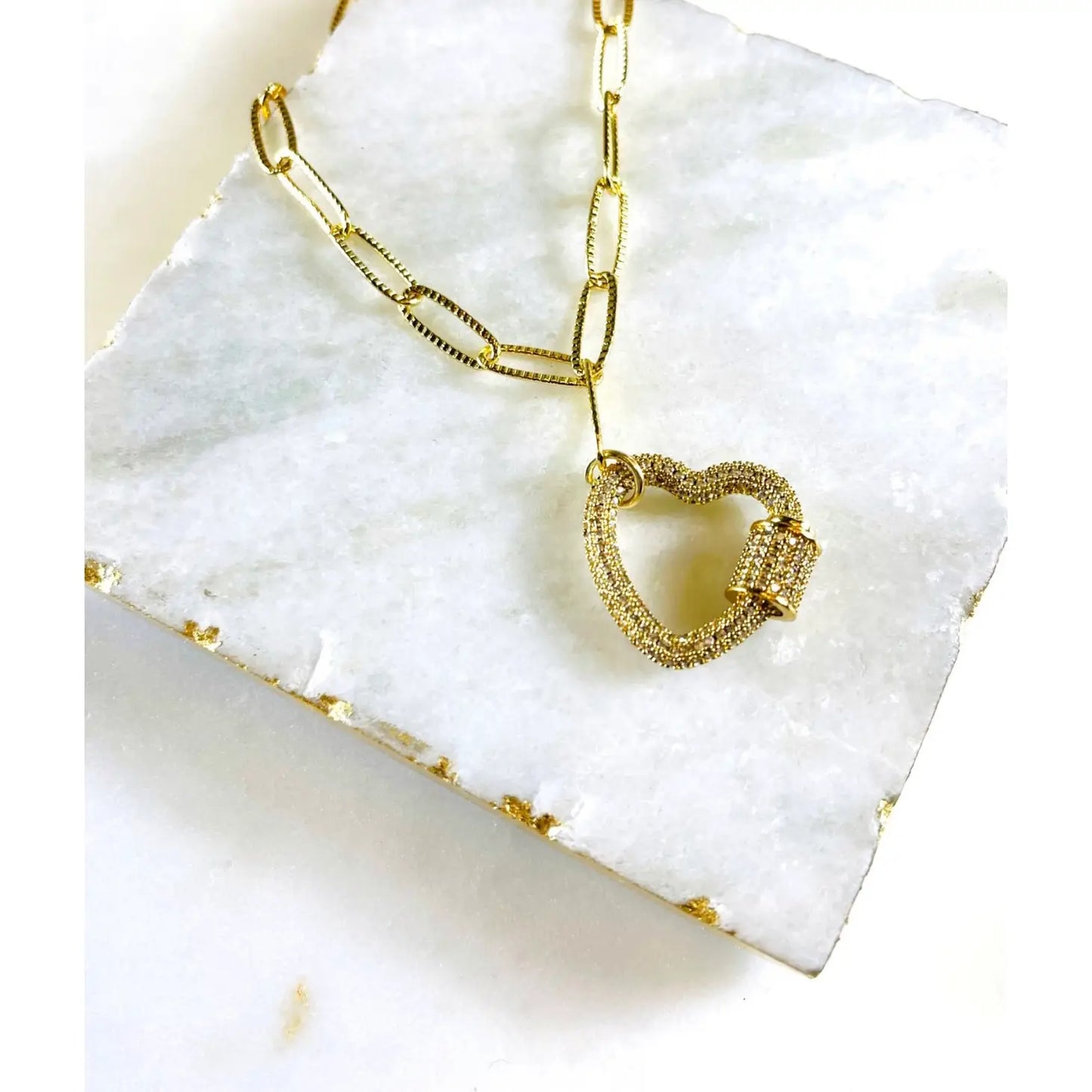 Pave Heart Chain Necklace