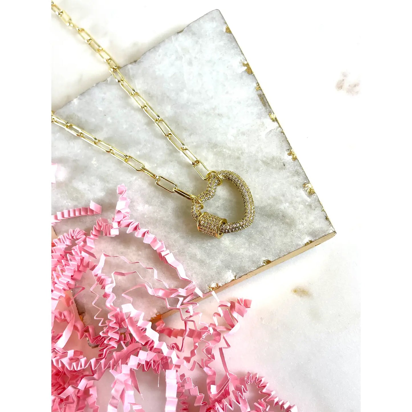 Pave Heart Chain Necklace