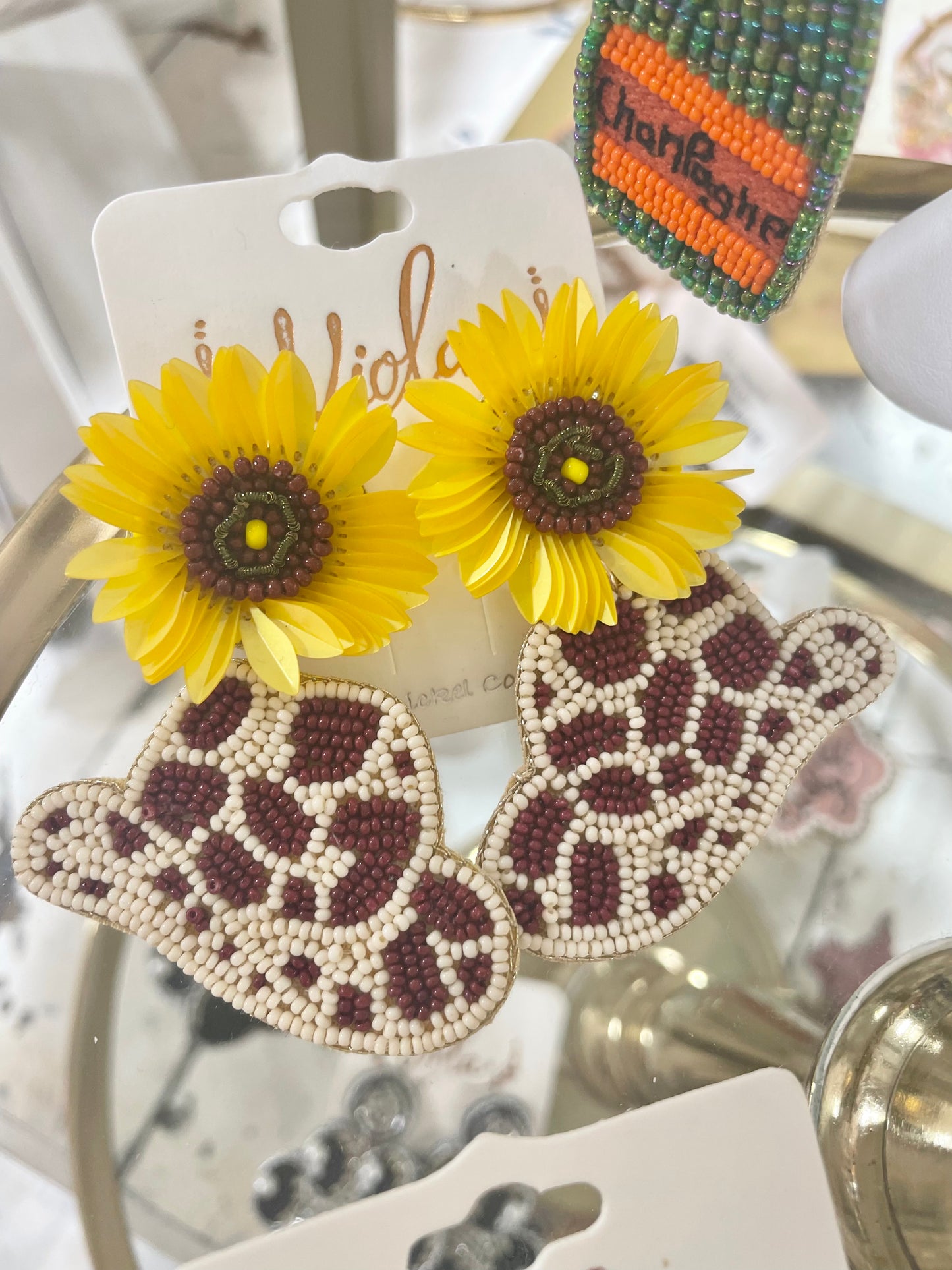 Sunflower & Beaded Cowboy Hat Earrings