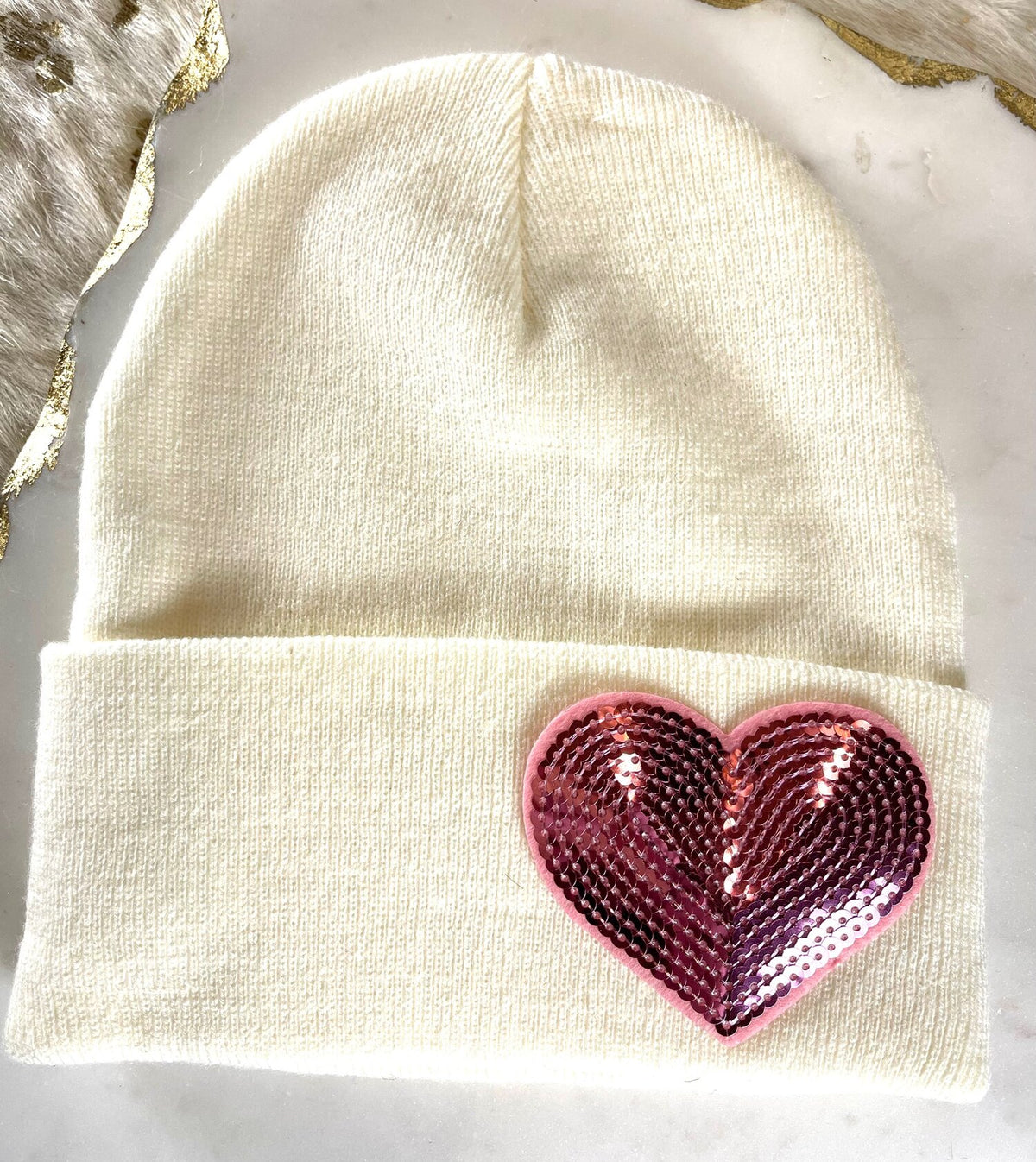 Sequin Heart Beanie