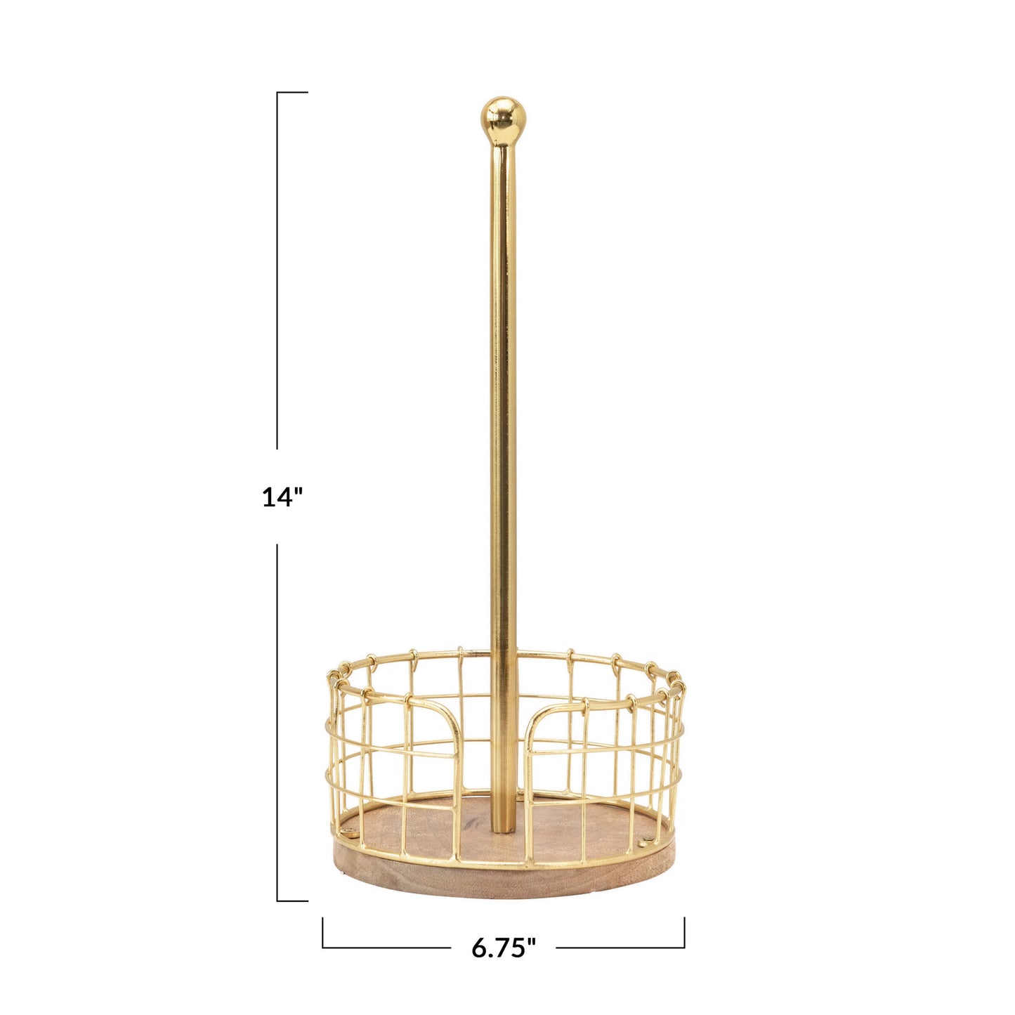 Wood & Gold Basket Paper Towel Holder