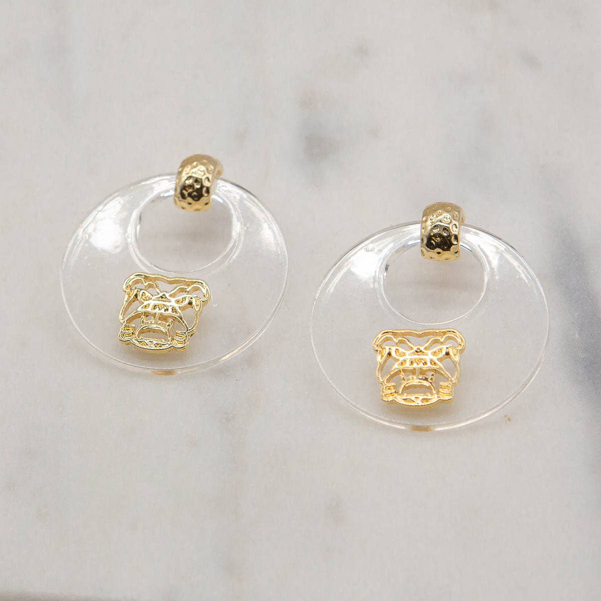 Acrylic/Gold Bulldog Earrings