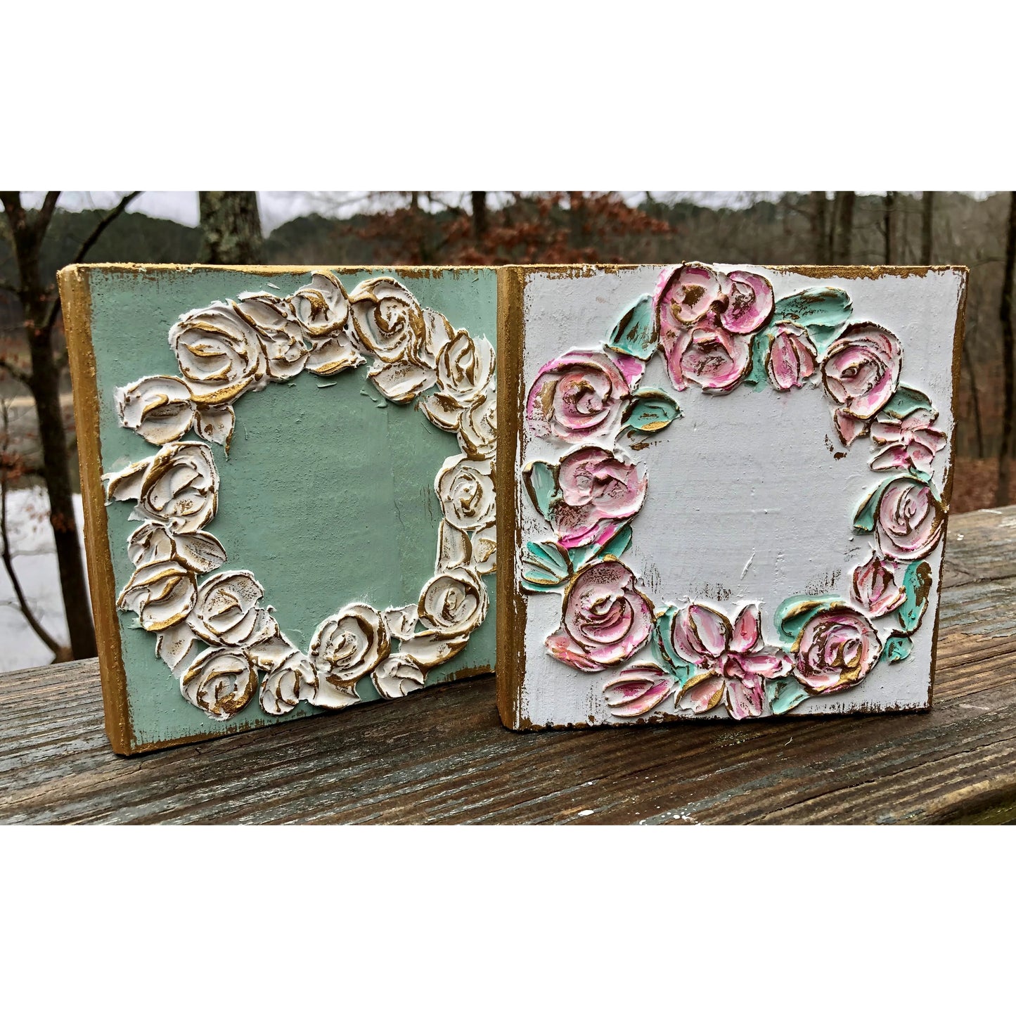 Wreath Wood Block Art