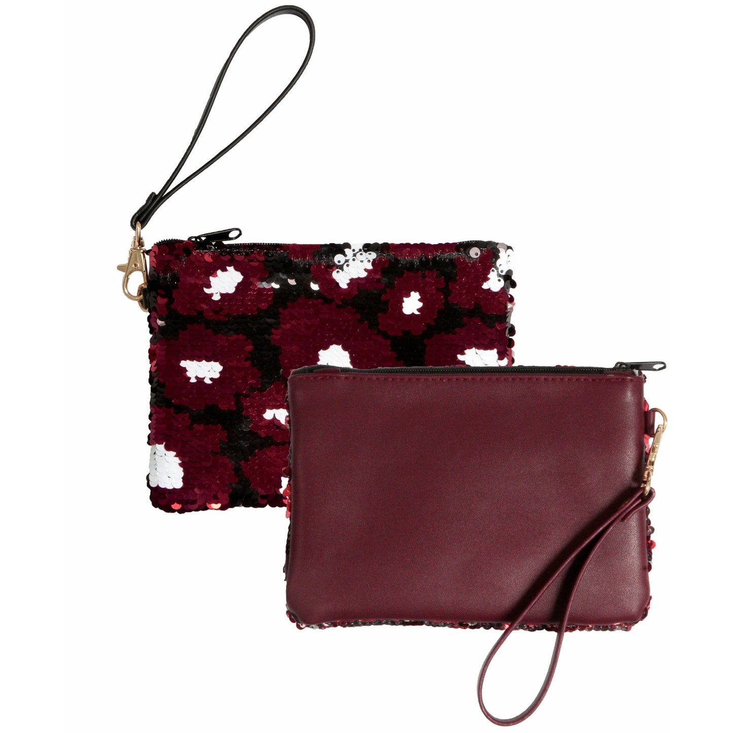 Maroon & Leopard Sequin Wristlet