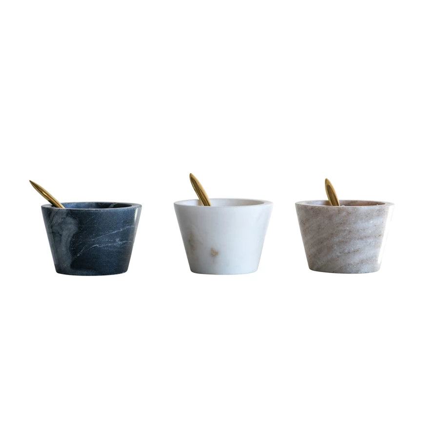 Tiny Marble Spice Dish with Gold Spoon