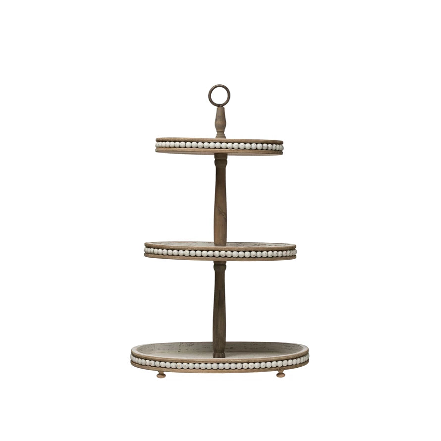 30"H Wood 3-Tier Oval Tray