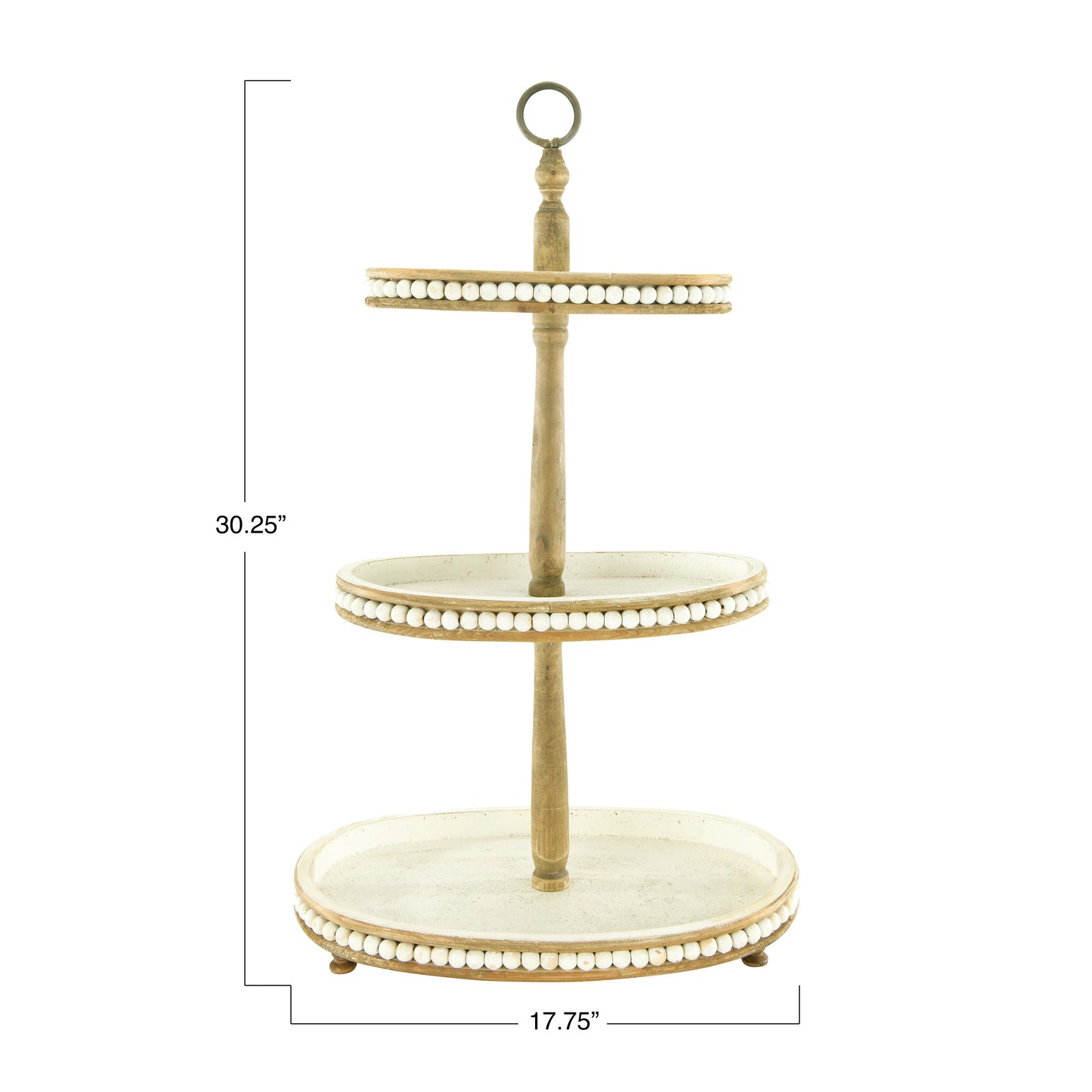 30"H Wood 3-Tier Oval Tray