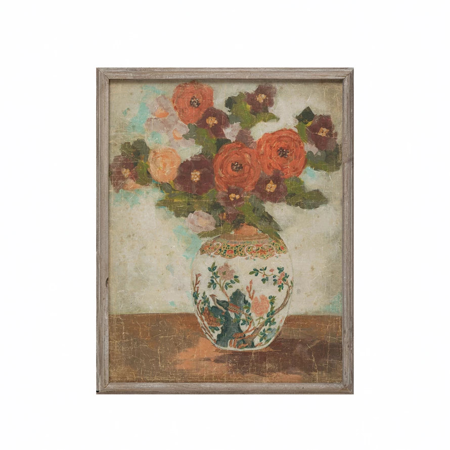 Wood Framed Floral Wall Art