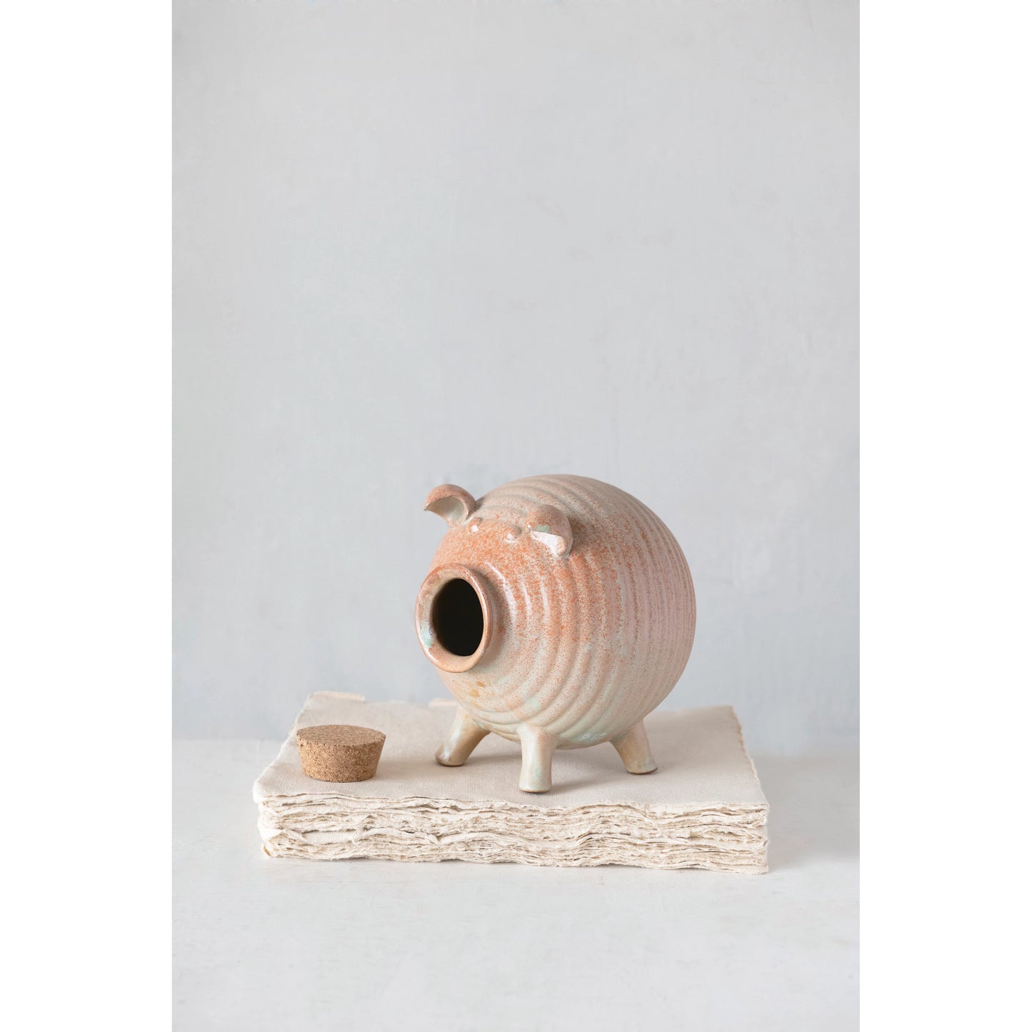 Stoneware & Cork Piggy Bank