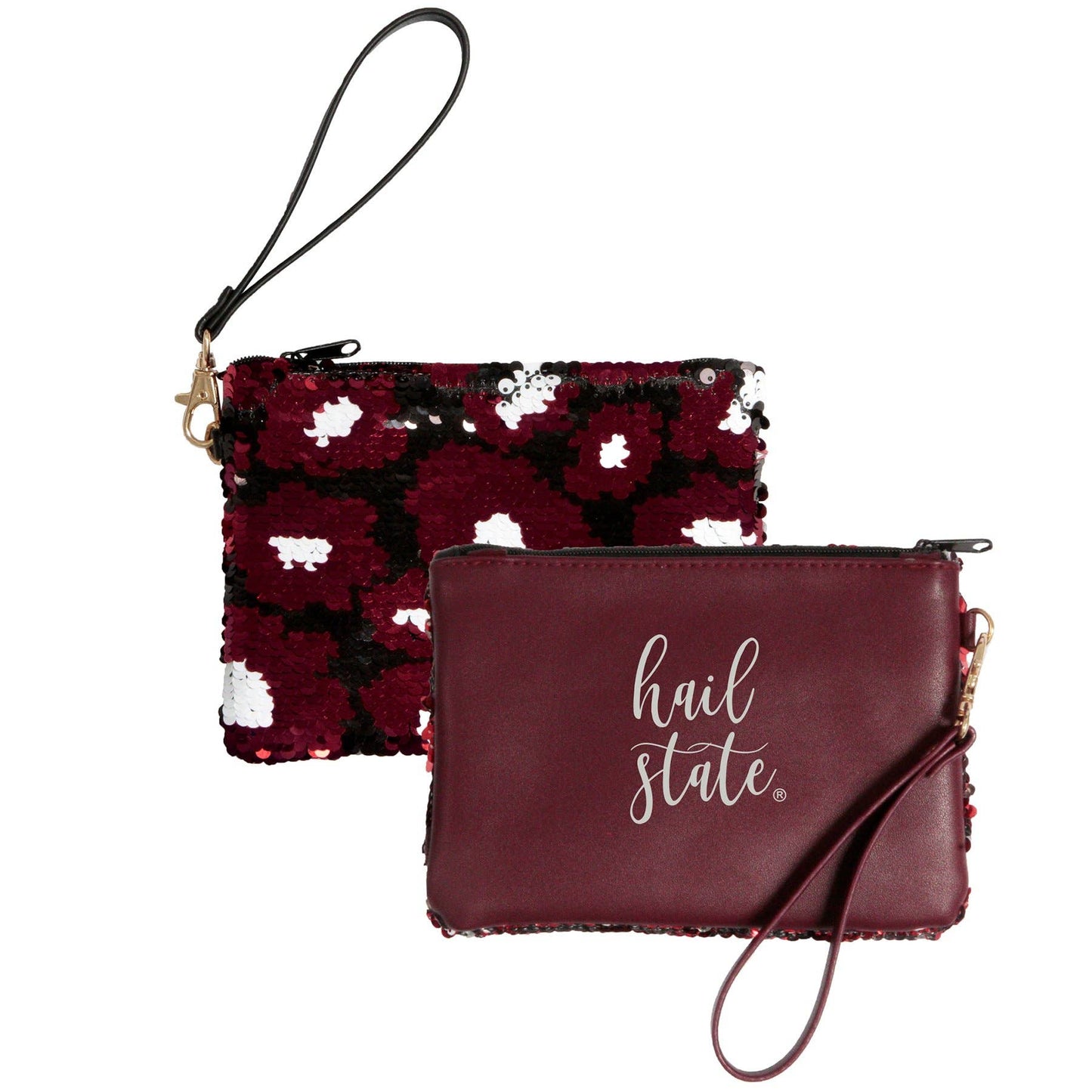 Maroon & Leopard Sequin Wristlet
