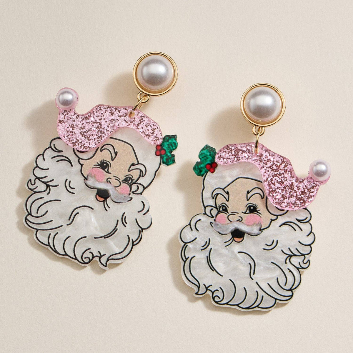 Pink Santa Face Earrings