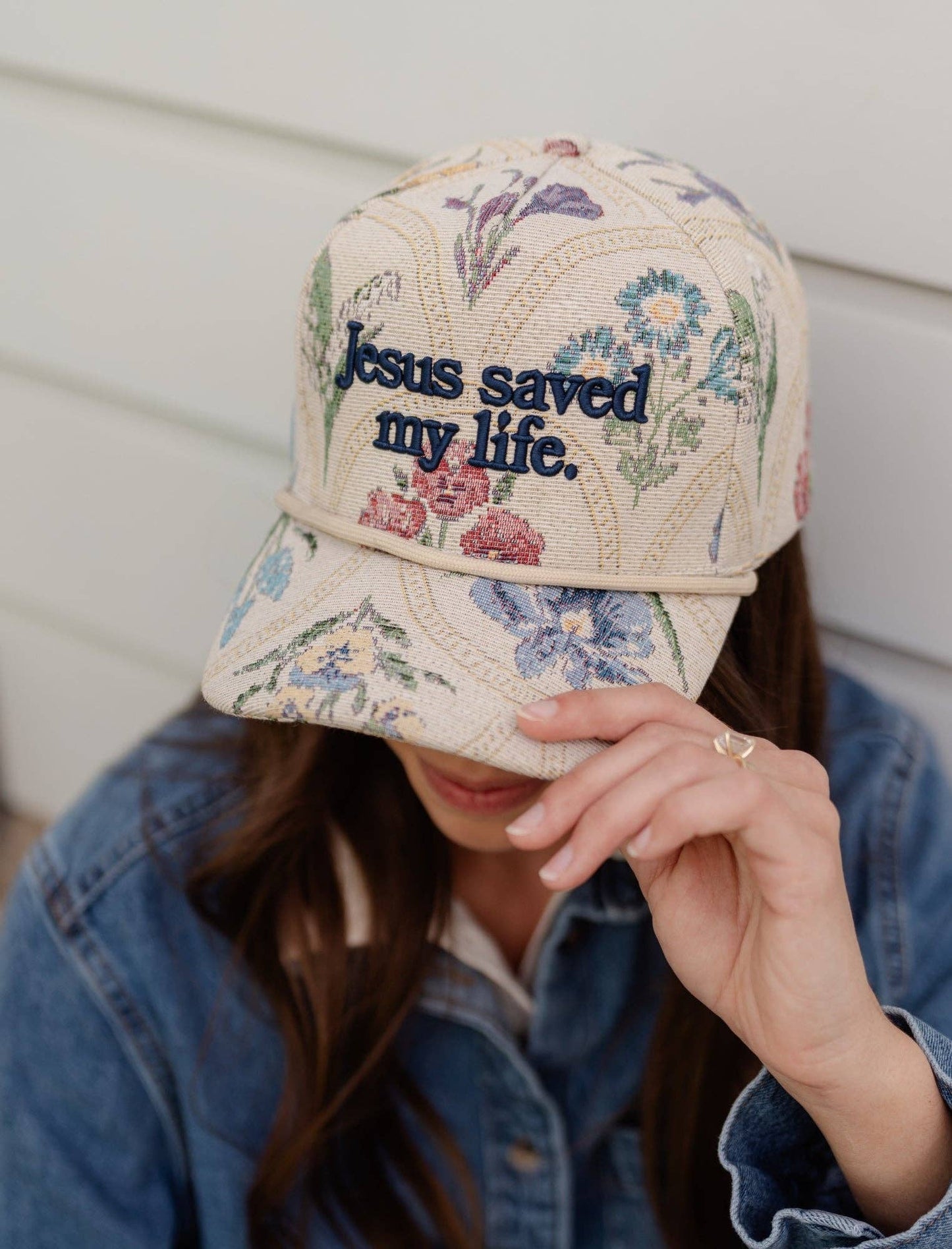 Floral "Jesus Saves" Embroidered Hat
