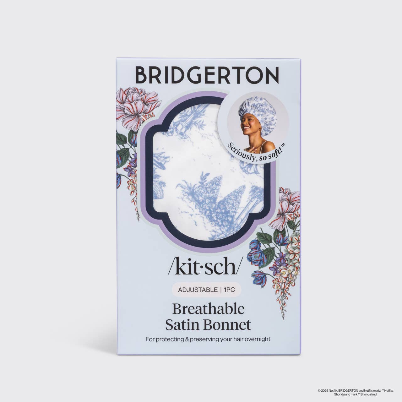 Bridgerton x Kitsch Breathable Satin Bonnet in Garden Toile