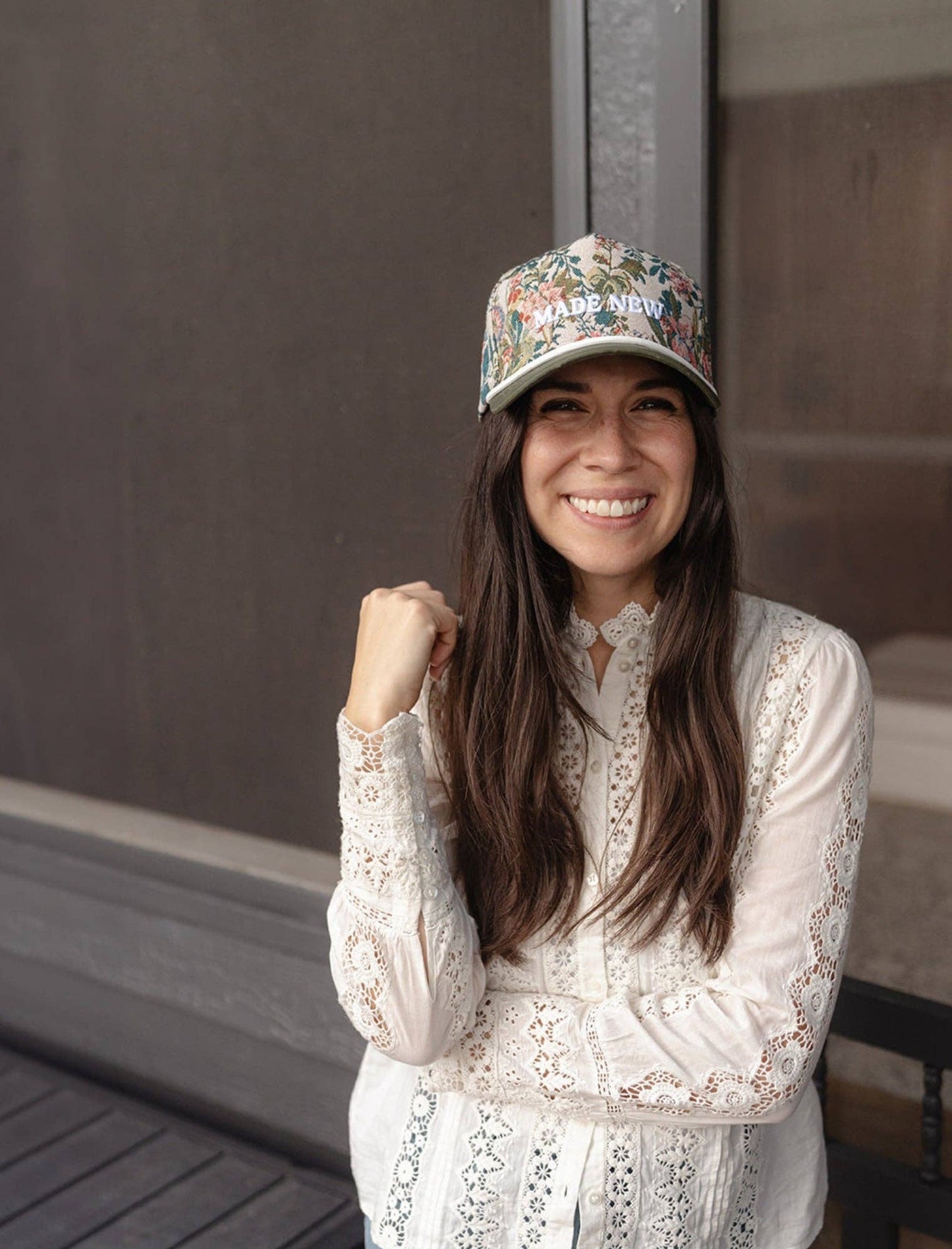 Floral "Made New" Embroidered Hat