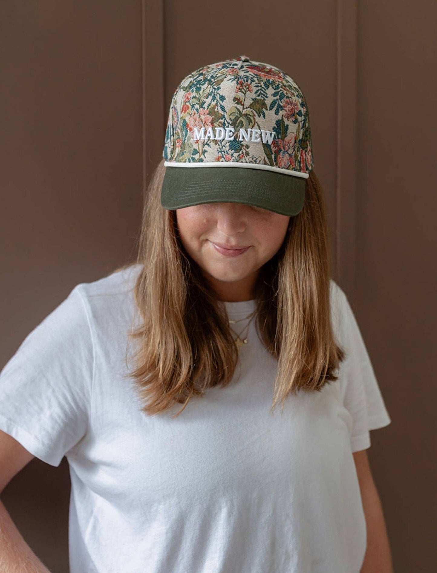 Floral "Made New" Embroidered Hat