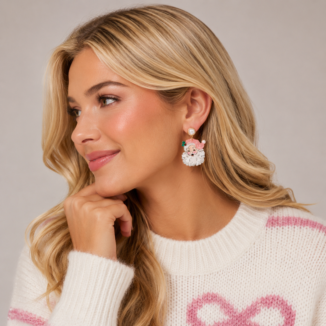 Pink Santa Face Earrings