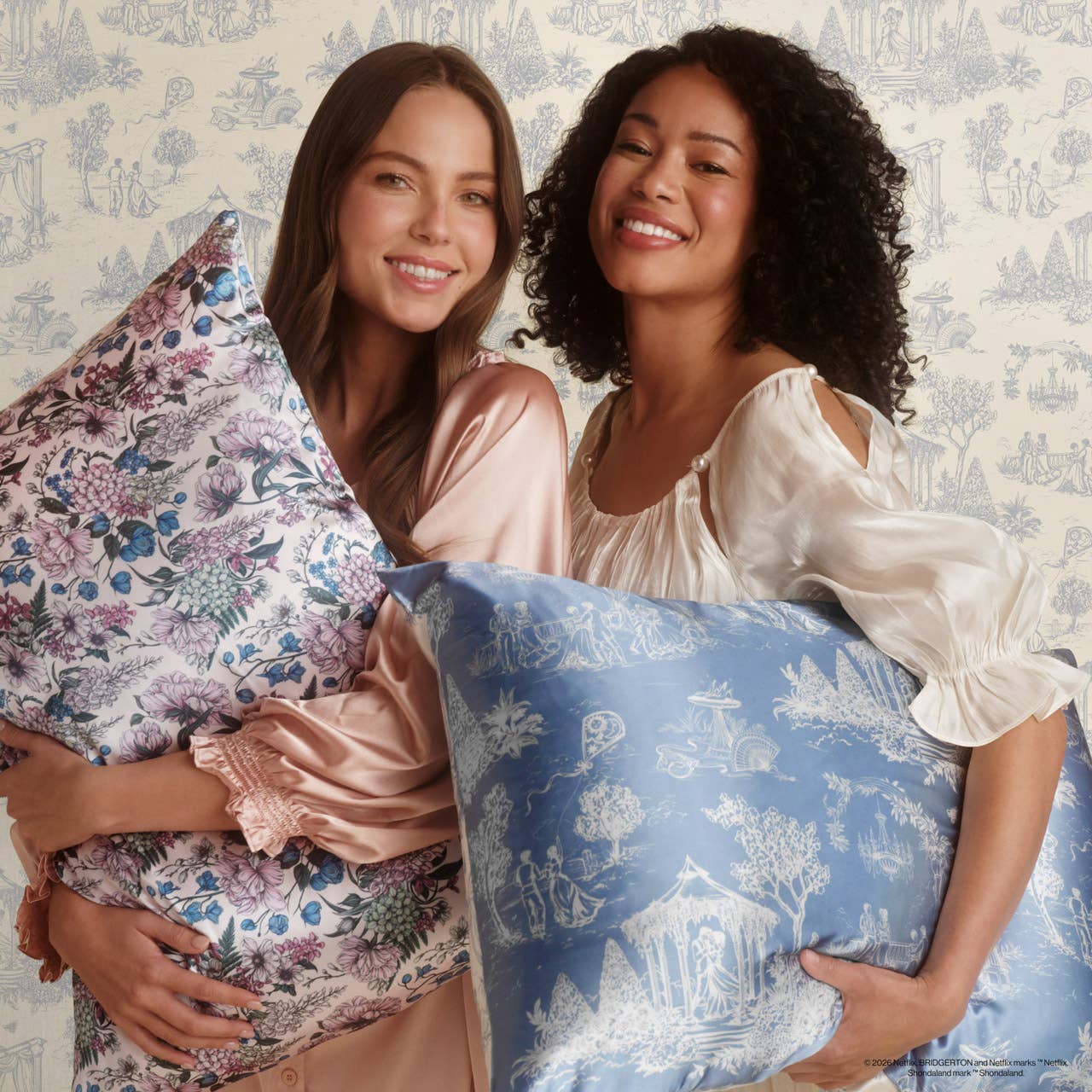 Bridgerton x Kitsch Satin Pillowcase in Garden Toile- Standard