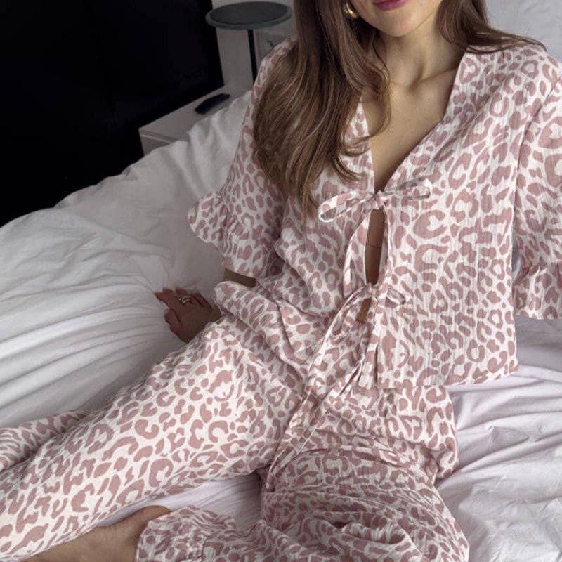 Leopard Short Sleeve Pajama Pant Set