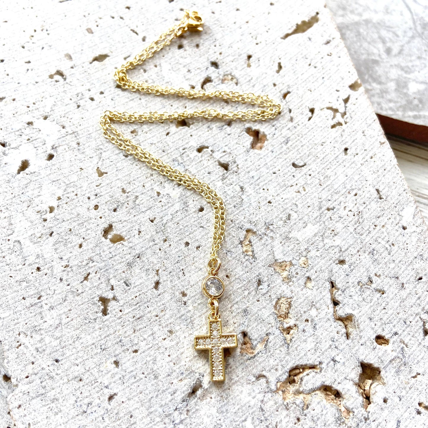 Gold Crystal Cross Necklace