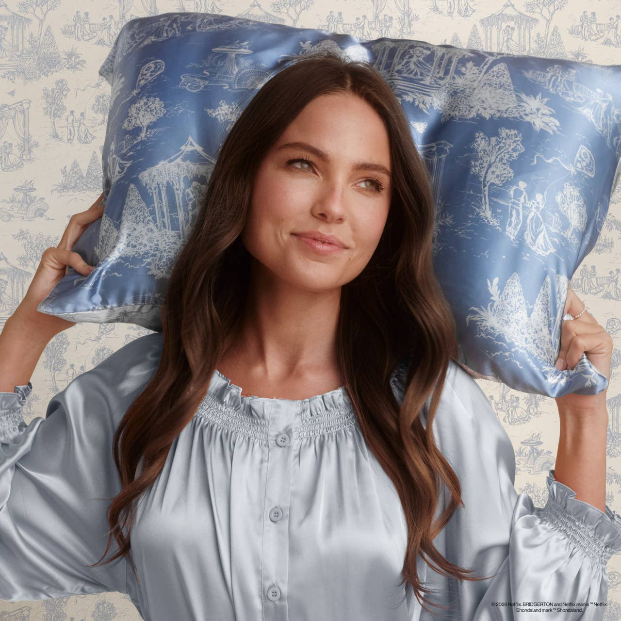 Bridgerton x Kitsch Satin Pillowcase in Garden Toile- Standard