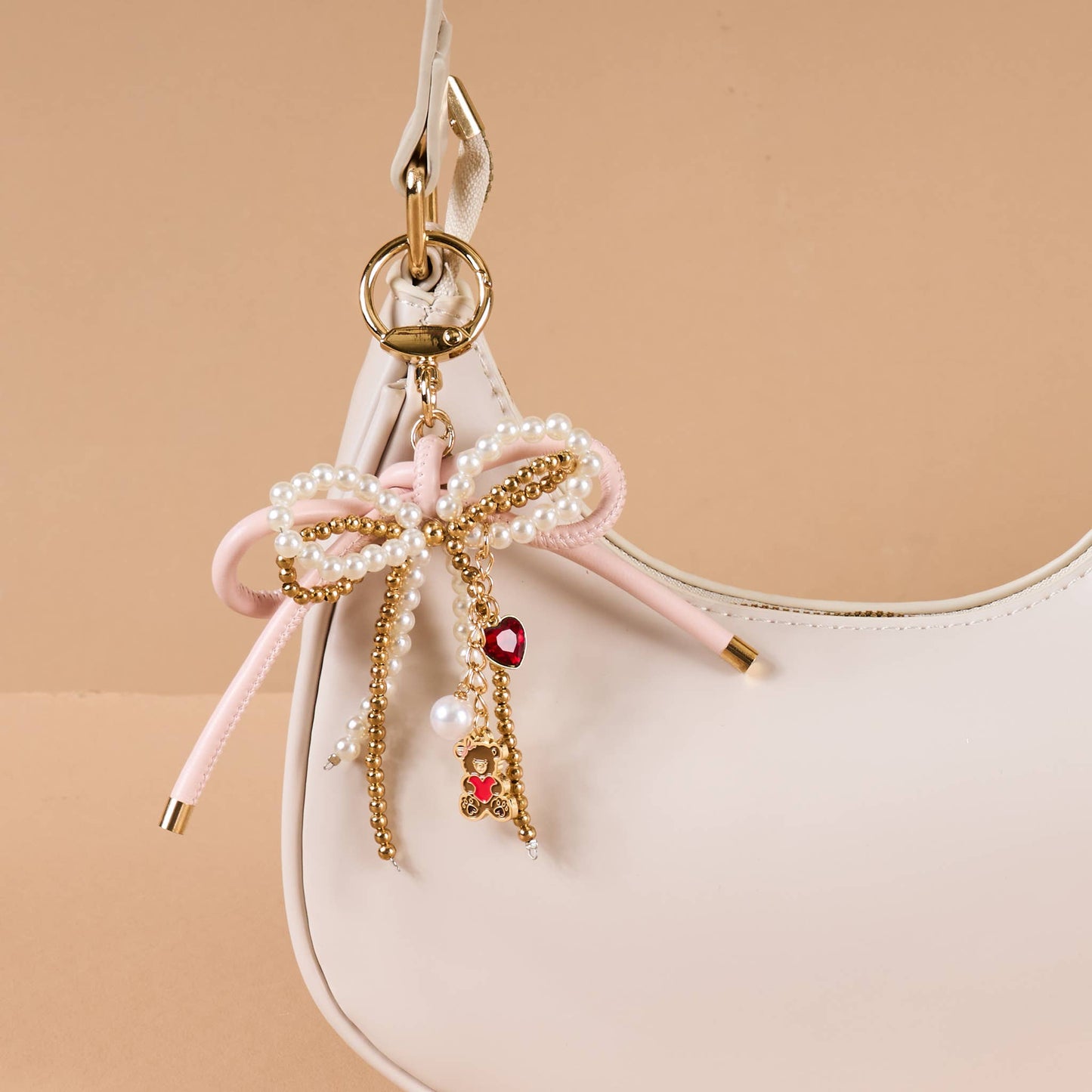 Layered Blushing Bow Bag Charm