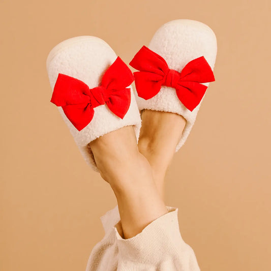 Fuzzy Slippers-Betty Bow Red