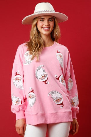 Pink Sequin Santa Sweater