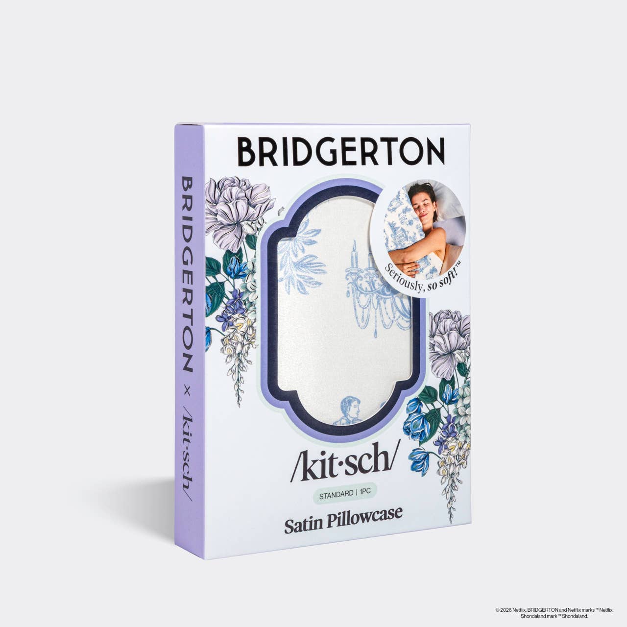 Bridgerton x Kitsch Satin Pillowcase in Garden Toile- Standard