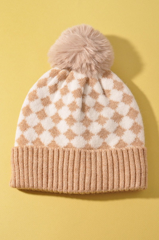 Checkerboard Pom Beanie