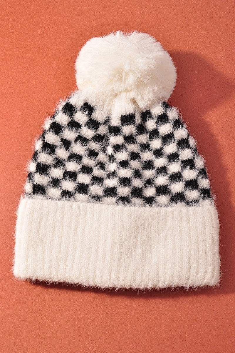 Checkered Pom Beanie