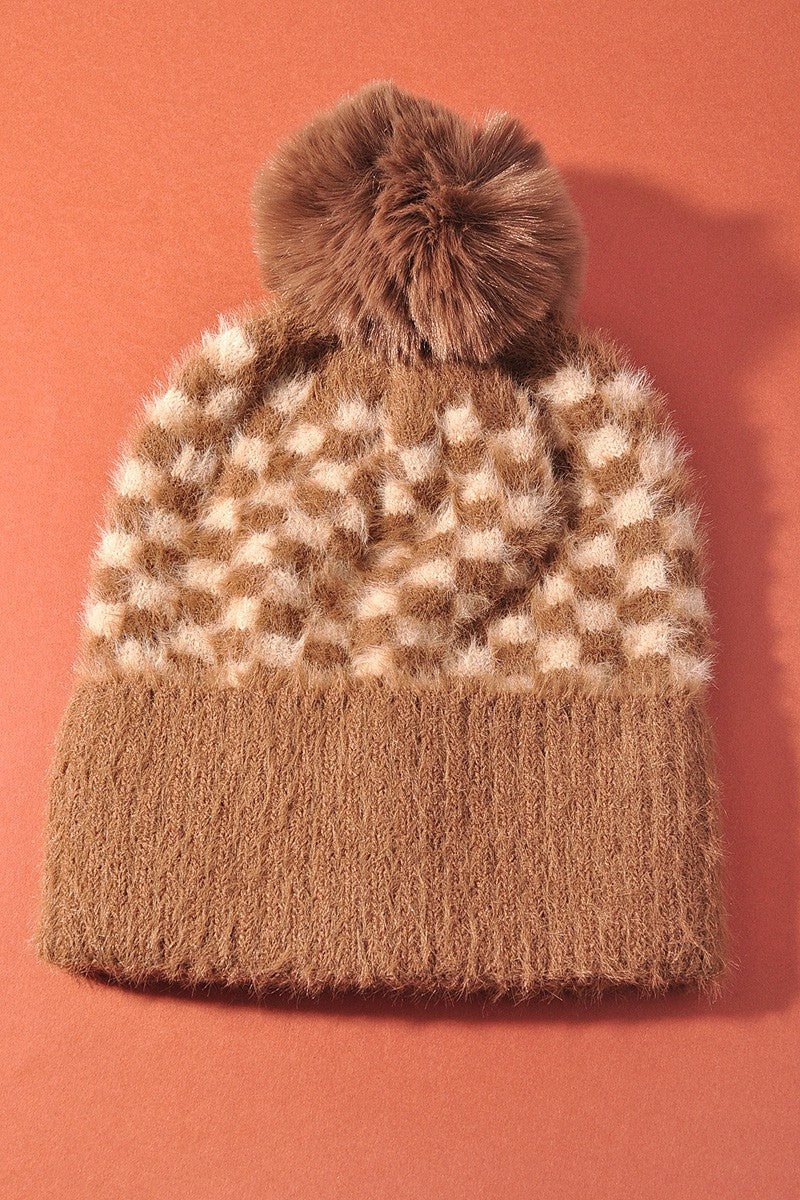 Checkered Pom Beanie