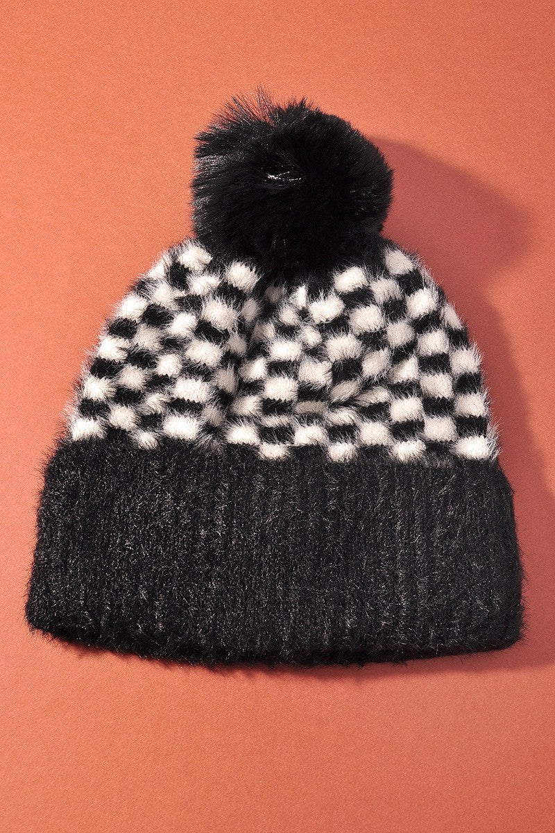 Checkered Pom Beanie