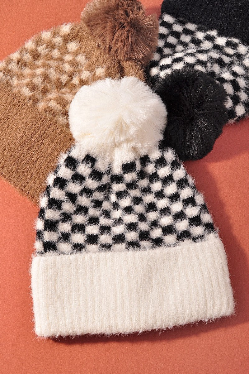 Checkered Pom Beanie