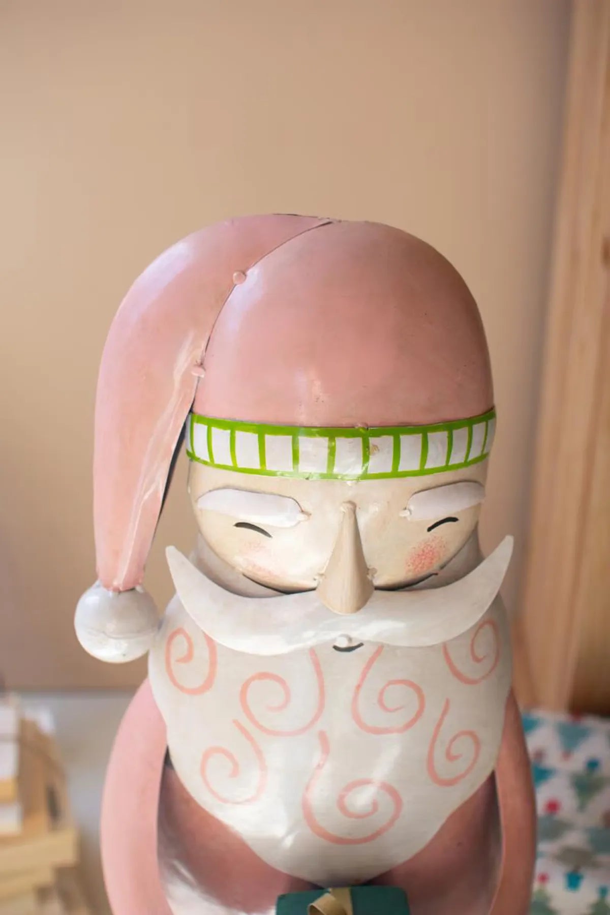 Metal Painted Santa on Wood Base