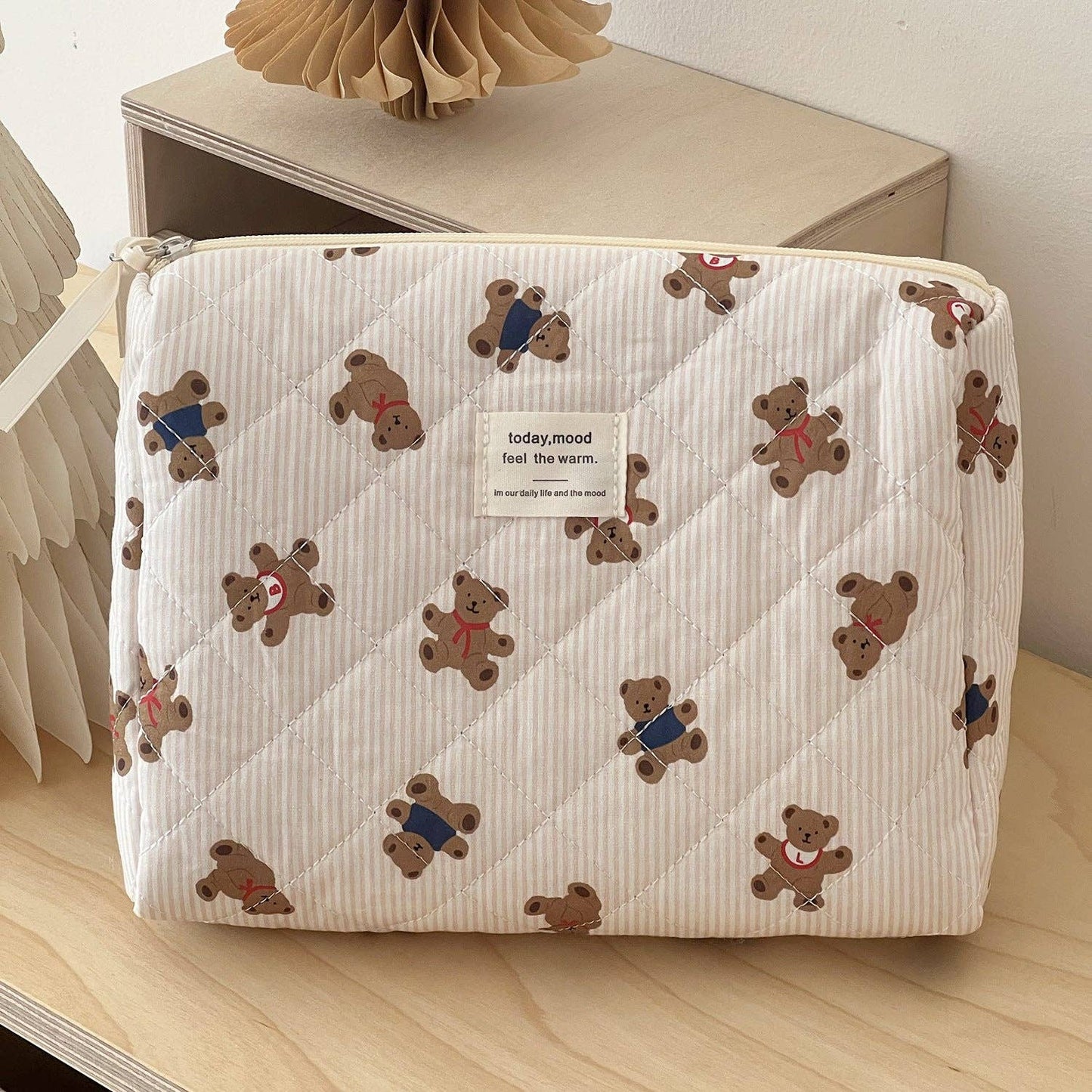Striped Bear Make Up Bag