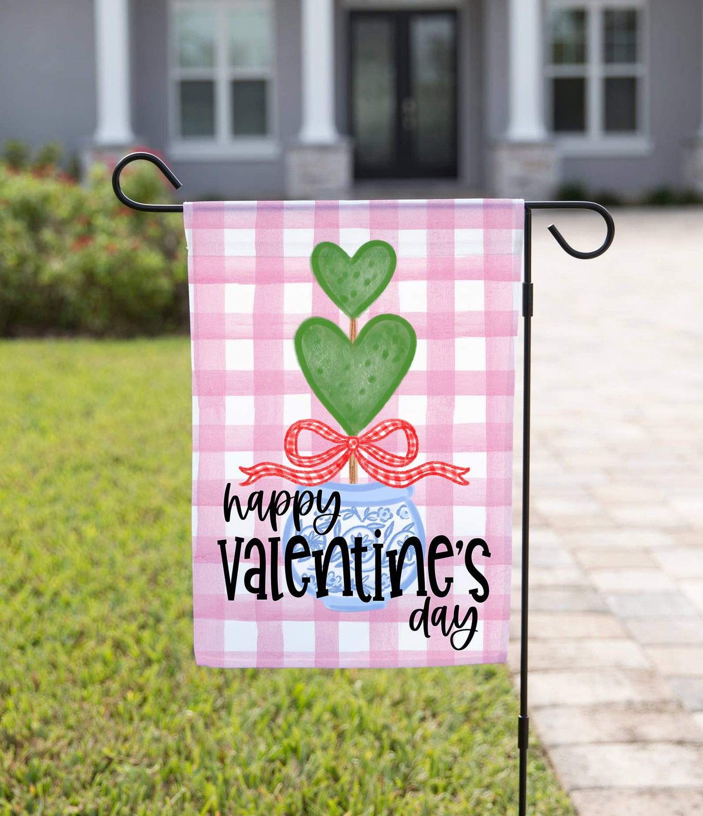 Pink Plaid Topiary Garden Flag