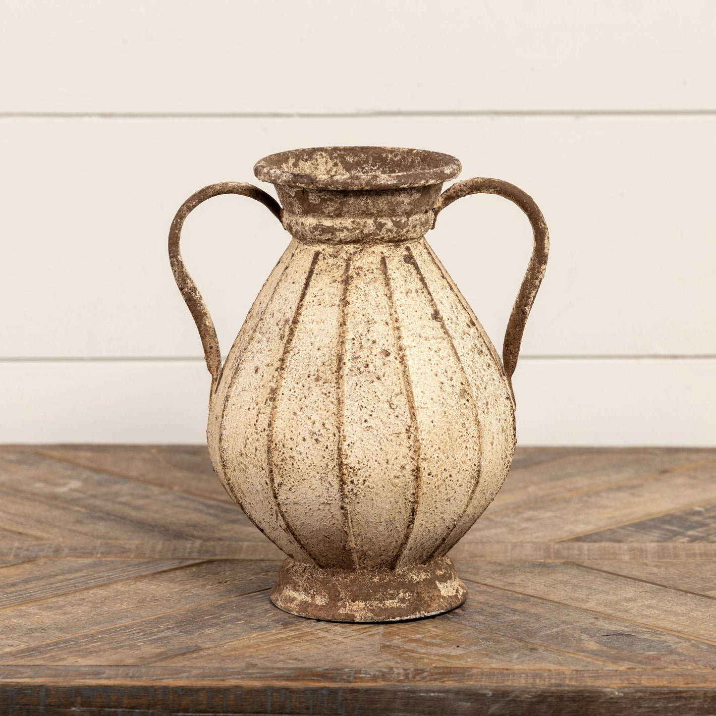 Distressed Two Handle Ridged Vase