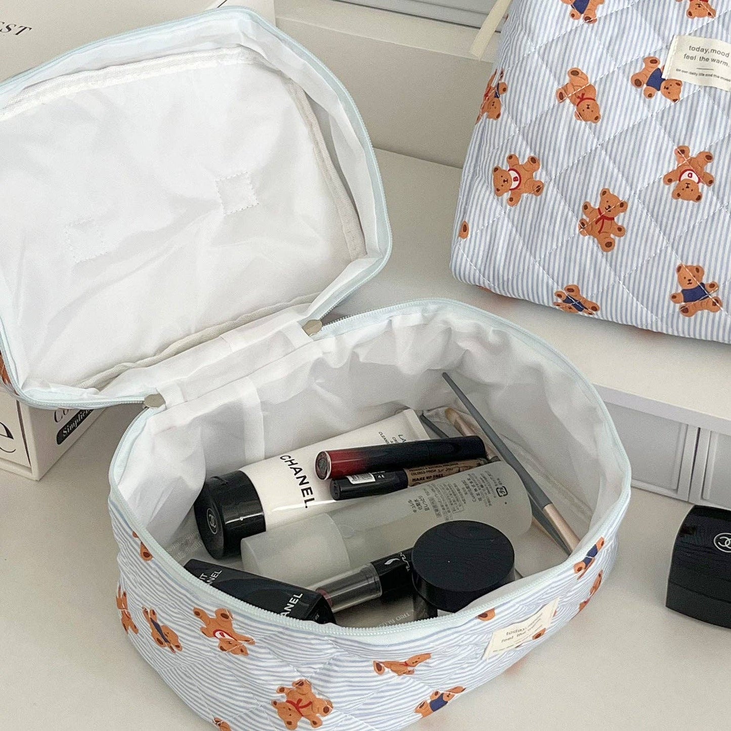 Striped Bear Make Up Bag